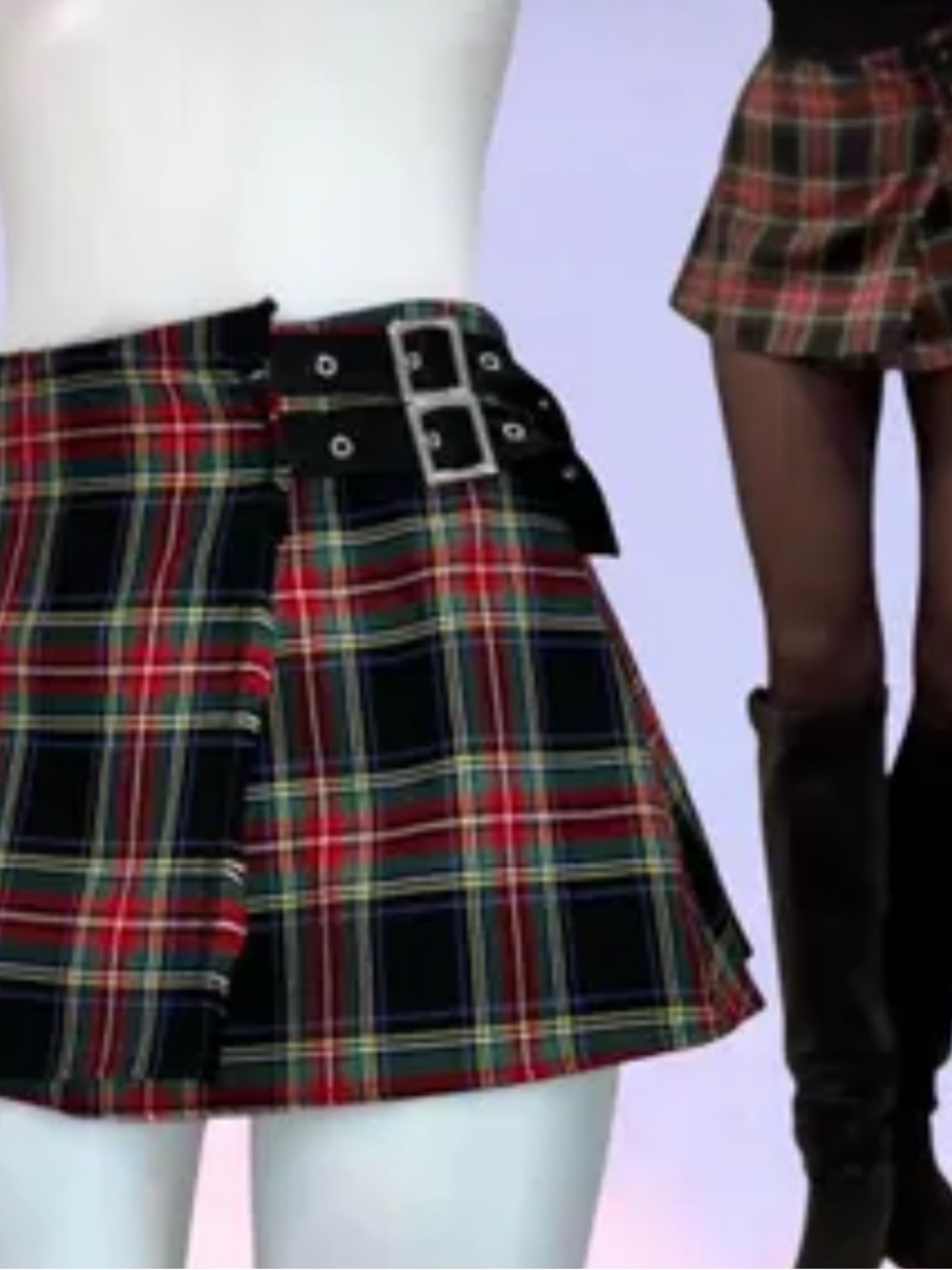 Leg Avenue Red and Black Tartan Mini Skirt with Buckle Detail